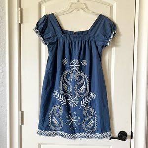 Riley+James- Navy and White Cotton Embroidered Dress